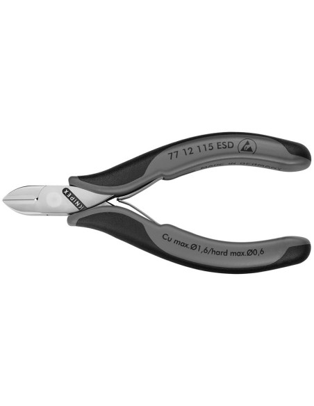 Alicates de corte diagonal para electrónica ESD con fundas multicomponentes 115 mm (cartulina autoservicio/blíster) KNIPEX 77 1