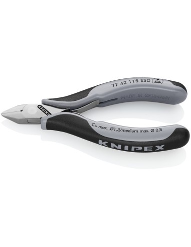 Alicates de corte diagonal para electrónica ESD con fundas multicomponentes 115 mm KNIPEX 77 42 115 ESD