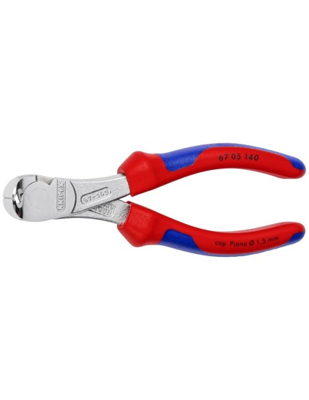 Alicates de corte frontal de fuerza con fundas multicomponentes cromado 140 mm KNIPEX 67 05 140