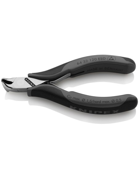 Alicates de corte frontal para electrónica ESD con fundas multicomponentes 120 mm KNIPEX 64 32 120 ESD