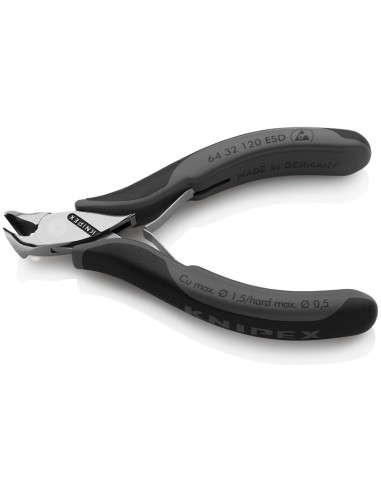 Alicates de corte frontal para electrónica ESD con fundas multicomponentes 120 mm KNIPEX 64 32 120 ESD