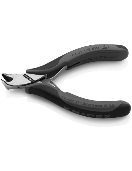 Alicates de corte frontal para electrónica ESD con fundas multicomponentes 120 mm KNIPEX 64 32 120 ESD
