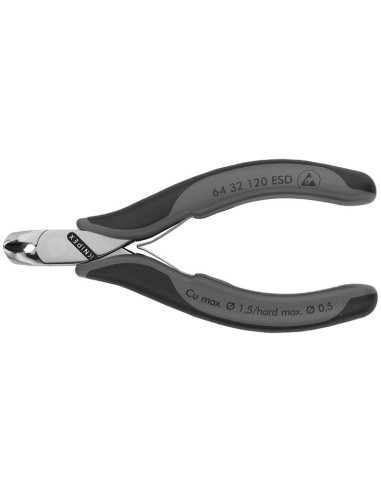 Alicates de corte frontal para electrónica ESD con fundas multicomponentes 120 mm KNIPEX 64 32 120 ESD