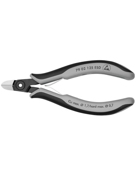 Alicates de precisión de corte diagonal para electrónica ESD con fundas multicomponentes bruñido 125 mm KNIPEX 79 02 125 ESD