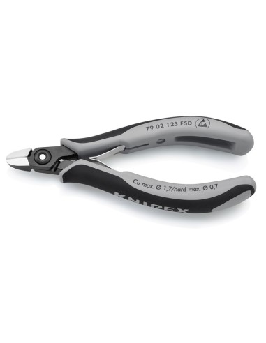 Alicates de precisión de corte diagonal para electrónica ESD con fundas multicomponentes bruñido 125 mm KNIPEX 79 02 125 ESD