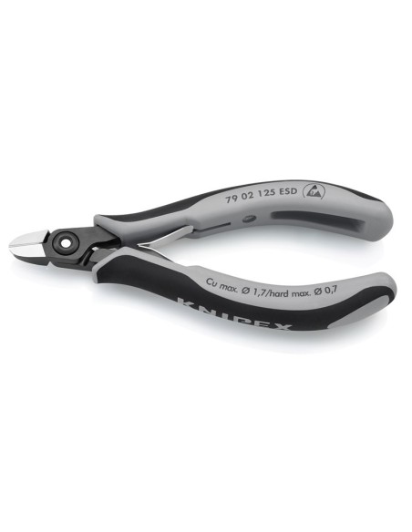 Alicates de precisión de corte diagonal para electrónica ESD con fundas multicomponentes bruñido 125 mm KNIPEX 79 02 125 ESD