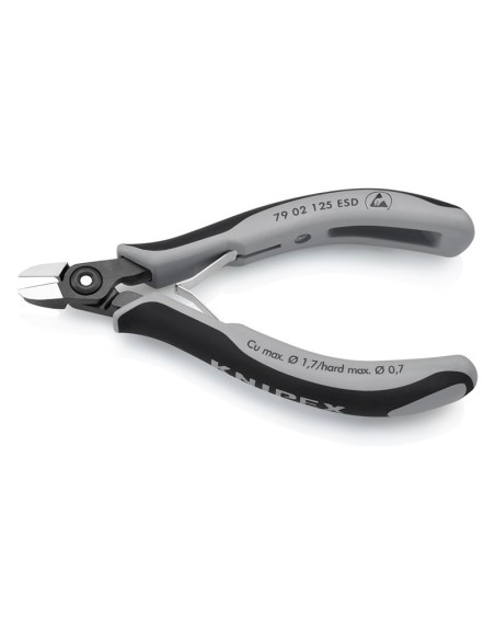 Alicates de precisión de corte diagonal para electrónica ESD con fundas multicomponentes bruñido 125 mm KNIPEX 79 02 125 ESD