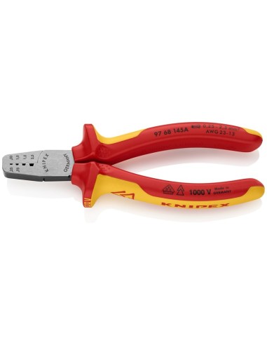 Alicate para crimpar punteras huecas aislados con fundas multicomponentes, según norma VDE 145 mm KNIPEX 97 68 145 A