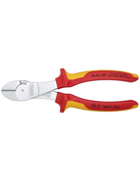 Alicates de corte diagonal de fuerza aislados con fundas multicomponentes, según norma VDE cromado 180 mm (cartulina autoservic