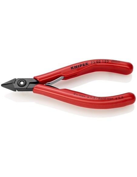 Alicates de corte diagonal para electrónica con fundas de plástico bruñido 125 mm (cartulina autoservicio/blíster) KNIPEX 75 02