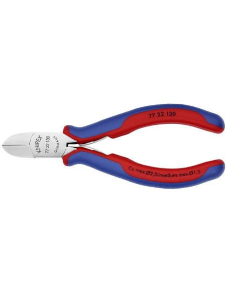 Alicates de corte diagonal para electrónica con fundas multicomponentes 130 mm KNIPEX 77 22 130
