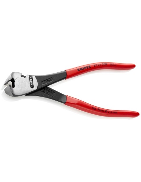 Alicates de corte frontal de fuerza recubiertos de plástico negro atramentado 200 mm KNIPEX 67 01 200