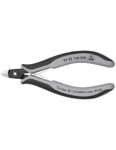 Alicates de precisión de corte diagonal para electrónica ESD con fundas multicomponentes bruñido 120 mm KNIPEX 79 22 120 ESD