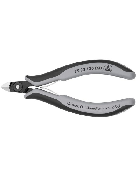 Alicates de precisión de corte diagonal para electrónica ESD con fundas multicomponentes bruñido 120 mm KNIPEX 79 22 120 ESD