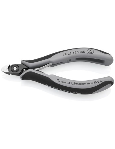 Alicates de precisión de corte diagonal para electrónica ESD con fundas multicomponentes bruñido 120 mm KNIPEX 79 22 120 ESD