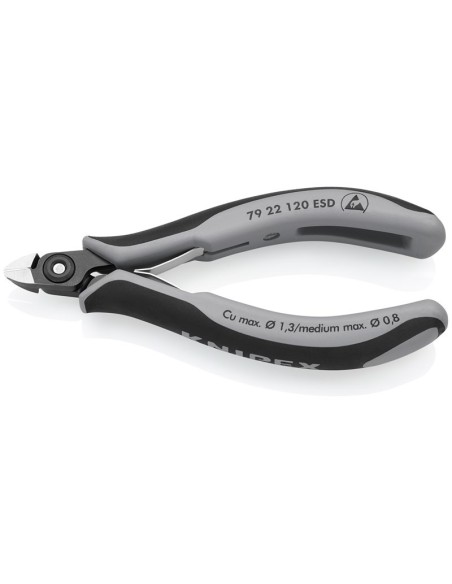 Alicates de precisión de corte diagonal para electrónica ESD con fundas multicomponentes bruñido 120 mm KNIPEX 79 22 120 ESD