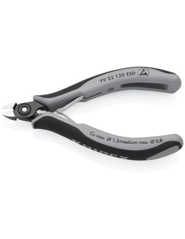 Alicates de precisión de corte diagonal para electrónica ESD con fundas multicomponentes bruñido 120 mm KNIPEX 79 22 120 ESD