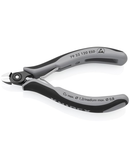 Alicates de precisión de corte diagonal para electrónica ESD con fundas multicomponentes bruñido 120 mm KNIPEX 79 22 120 ESD