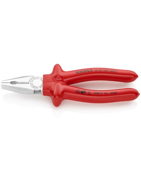 Alicate universal aislados por inmersión en plástico reforzado, según norma VDE cromado 200 mm KNIPEX 03 07 200