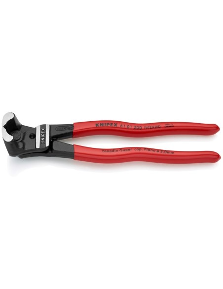 Cortabulones de corte frontal gran efecto palanca recubiertos de plástico negro atramentado 200 mm KNIPEX 61 01 200