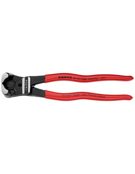 Cortabulones de corte frontal gran efecto palanca recubiertos de plástico negro atramentado 200 mm KNIPEX 61 01 200