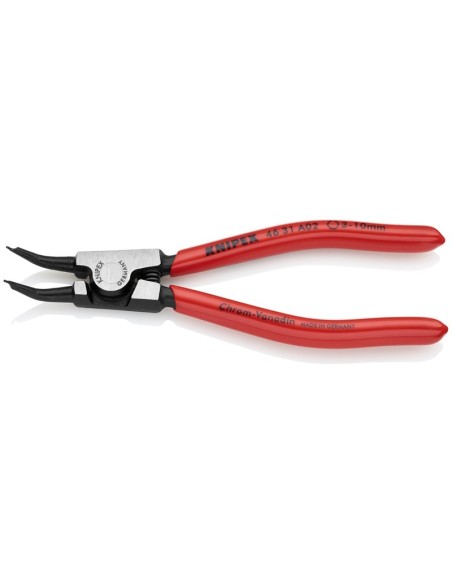 Alicate para arandelas para arandelas exteriores de ejes en ángulo de 45° recubiertos de plástico negro atramentado 130 mm KNIP