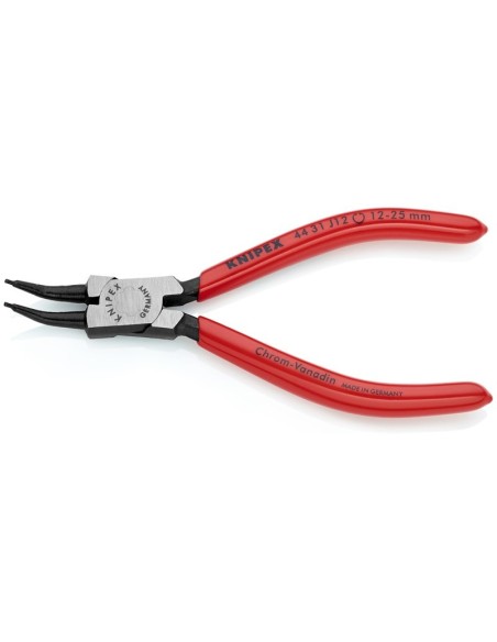 Alicate para arandelas para arandelas interiores en taladros en ángulo de 45° recubiertos de plástico negro atramentado 140 mm