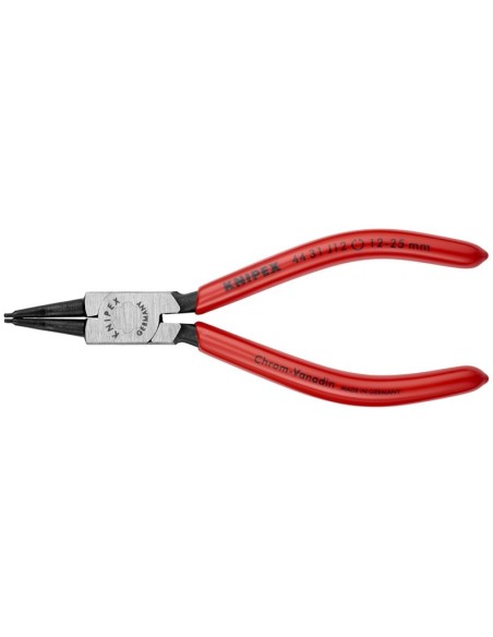 Alicate para arandelas para arandelas interiores en taladros en ángulo de 45° recubiertos de plástico negro atramentado 140 mm