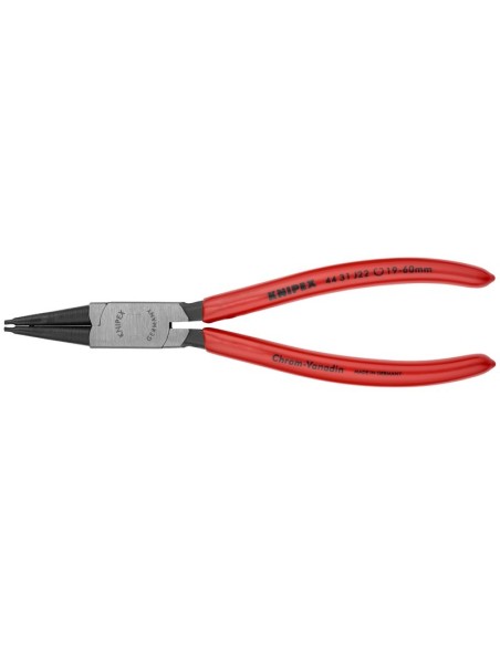 Alicate para arandelas para arandelas interiores en taladros en ángulo de 45° recubiertos de plástico negro atramentado 180 mm