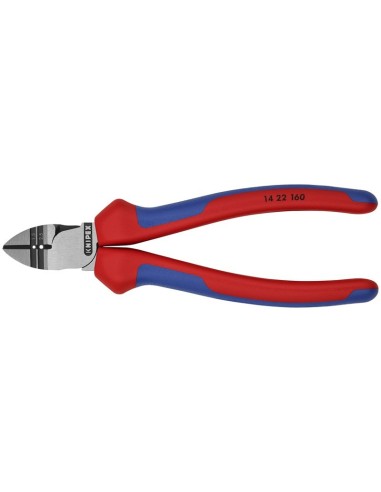 Alicates de corte diagonal con función de pelacables con fundas multicomponentes negro atramentado 160 mm KNIPEX 14 22 160