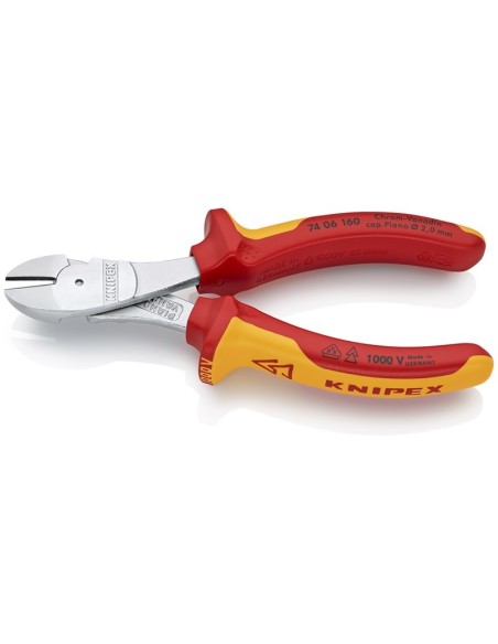 Alicates de corte diagonal de fuerza aislados con fundas multicomponentes, según norma VDE cromado 160 mm KNIPEX 74 06 160