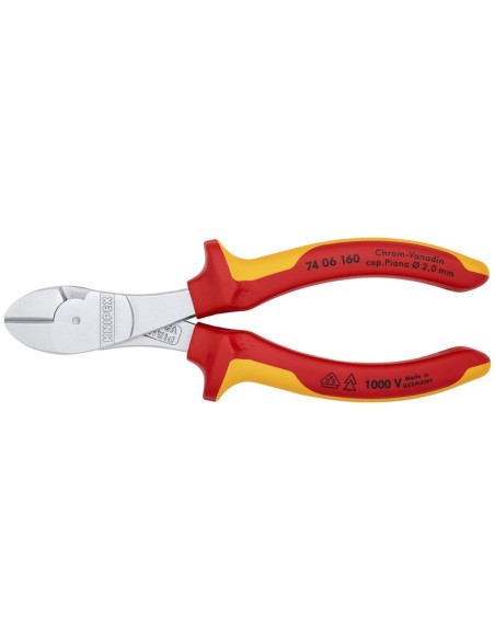 Alicates de corte diagonal de fuerza aislados con fundas multicomponentes, según norma VDE cromado 160 mm KNIPEX 74 06 160