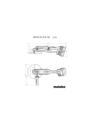 Amoladora 230mm + 4 baterías de 18V + cargador ASC 145 Duo + maletín METABO 613102810 WPB 36-18 LTX BL 230