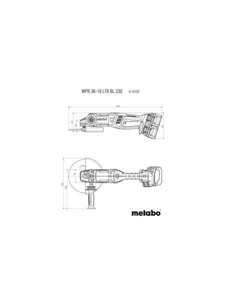 Amoladora 230mm + 4 baterías de 18V + cargador ASC 145 Duo + maletín METABO 613102810 WPB 36-18 LTX BL 230