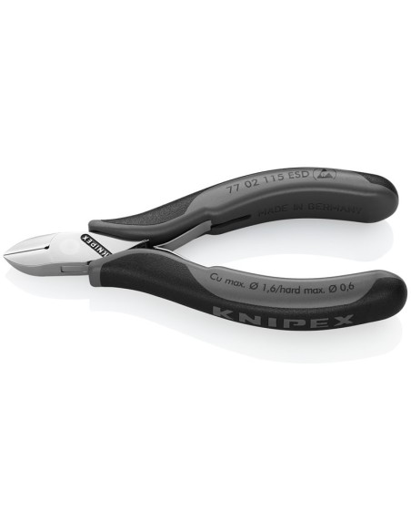 Alicates de corte diagonal para electrónica ESD con fundas multicomponentes 115 mm KNIPEX 77 02 115 ESD