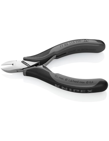 Alicates de corte diagonal para electrónica ESD con fundas multicomponentes 115 mm KNIPEX 77 02 115 ESD