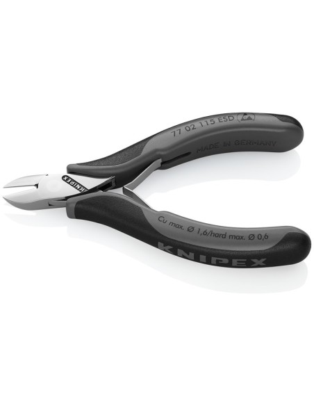 Alicates de corte diagonal para electrónica ESD con fundas multicomponentes 115 mm KNIPEX 77 02 115 ESD