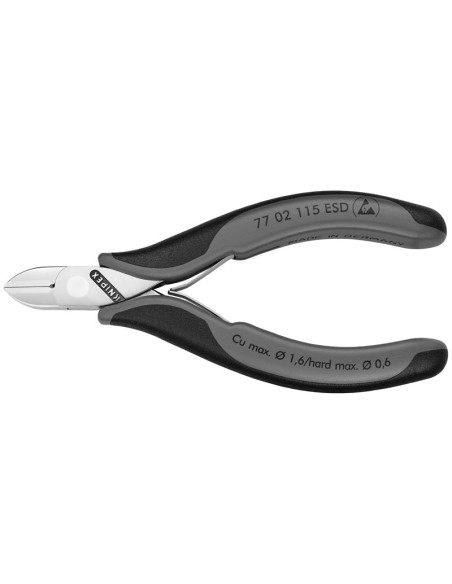 Alicates de corte diagonal para electrónica ESD con fundas multicomponentes 115 mm KNIPEX 77 02 115 ESD