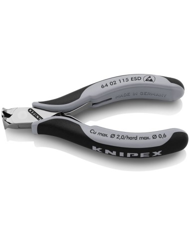 Alicates de corte frontal para electrónica ESD con fundas multicomponentes 115 mm KNIPEX 64 02 115 ESD