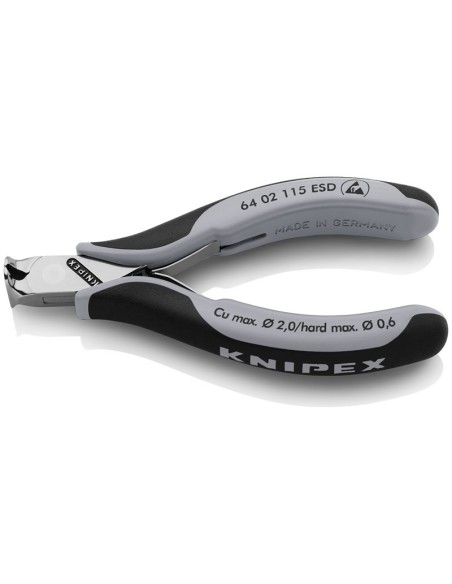Alicates de corte frontal para electrónica ESD con fundas multicomponentes 115 mm KNIPEX 64 02 115 ESD
