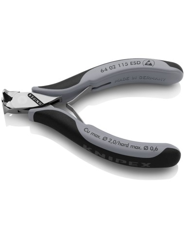Alicates de corte frontal para electrónica ESD con fundas multicomponentes 115 mm KNIPEX 64 02 115 ESD