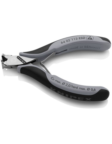 Alicates de corte frontal para electrónica ESD con fundas multicomponentes 115 mm KNIPEX 64 02 115 ESD