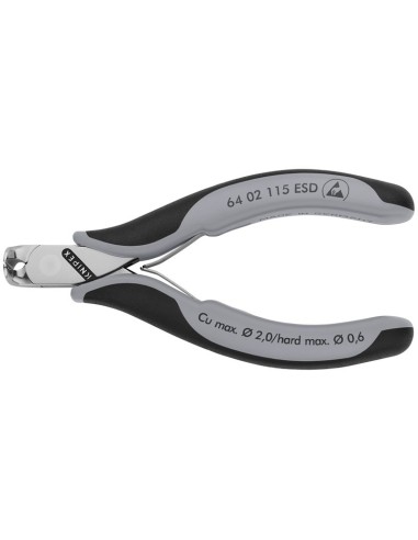 Alicates de corte frontal para electrónica ESD con fundas multicomponentes 115 mm KNIPEX 64 02 115 ESD