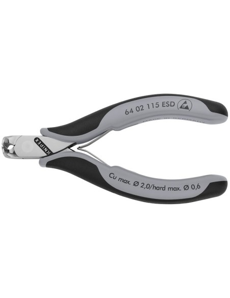 Alicates de corte frontal para electrónica ESD con fundas multicomponentes 115 mm KNIPEX 64 02 115 ESD