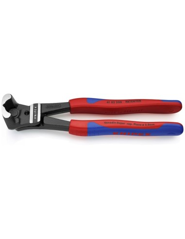 Cortabulones de corte frontal gran efecto palanca recubiertos de plástico negro atramentado 200 mm KNIPEX 61 02 200