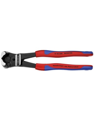 Cortabulones de corte frontal gran efecto palanca recubiertos de plástico negro atramentado 200 mm KNIPEX 61 02 200