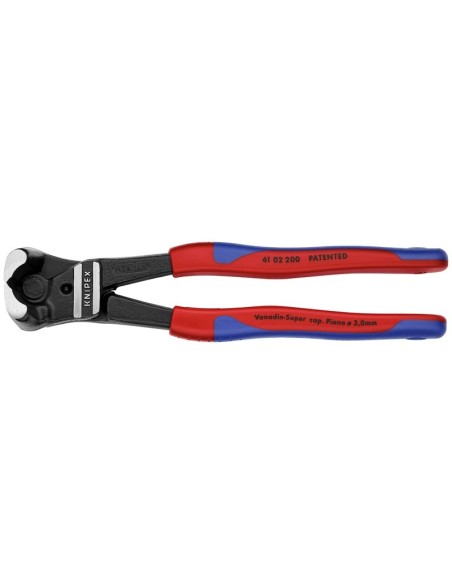 Cortabulones de corte frontal gran efecto palanca recubiertos de plástico negro atramentado 200 mm KNIPEX 61 02 200