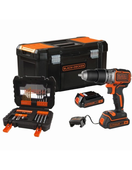 BL188D2KA31-QW - Taladro percutor BRUSHLESS 18V com 2 baterias 2,0Ah de Litio, set 31 acessórios, carregador e caixa de ferrame