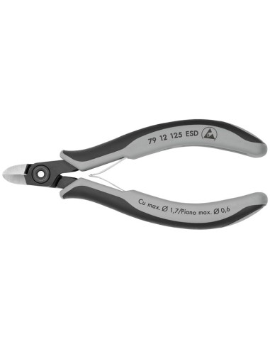 Alicates de precisión de corte diagonal para electrónica ESD con fundas multicomponentes bruñido 125 mm KNIPEX 79 12 125 ESD
