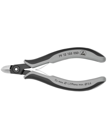 Alicates de precisión de corte diagonal para electrónica ESD con fundas multicomponentes bruñido 125 mm KNIPEX 79 12 125 ESD